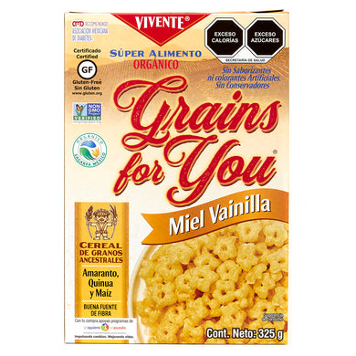 Cereal de Granos ancestrales orgánico Grains For You miel vainilla 325 g