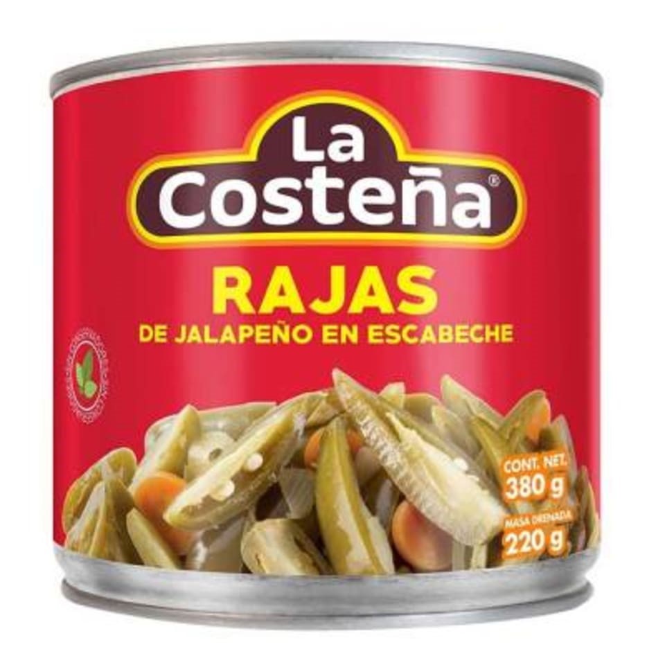 Chiles rajas de jalapeños en escabeche La Costeña 380 g