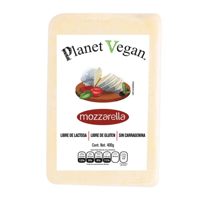 Queso vegano tipo mozzarella en barra Planet Vegan 400 g