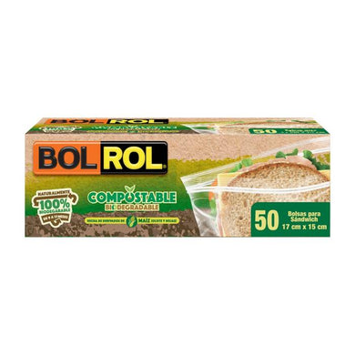 Bolsa hermética Bol Rol compostable biodegradable para sandwich 50 pzas