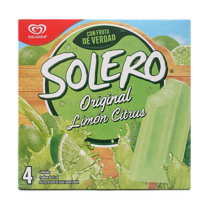 Paleta helada Holanda Solero original sabor limón citrus 4 pzas 65 ml c/u