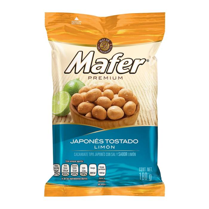 Cacahuates Mafer premium japonés tostado con limón 180 g