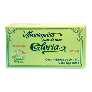 Mantequilla sin sal Gloria 4 barras 90 g c/u