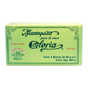 Mantequilla sin sal Gloria 4 barras 90 g c/u