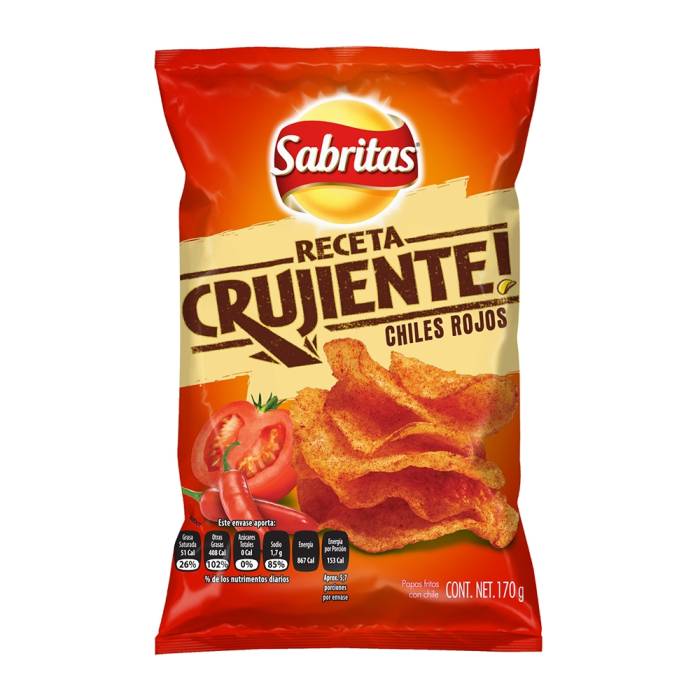 Papas Sabritas Receta Crujiente sabor chiles rojos 170 g
